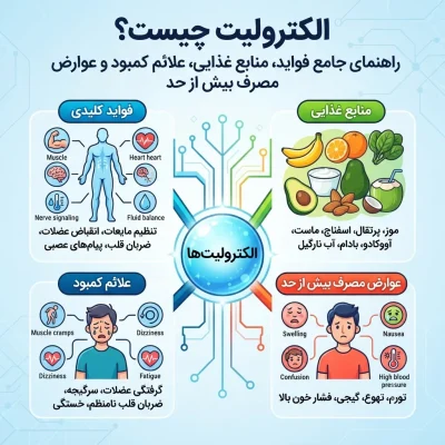 الکترولیت چیست؟ راهنمای جامع فواید، منابع غذایی، علائم کمبود و عوارض مصرف بیش از حد