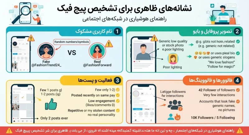نشانه‌های ظاهری برای تشخیص پیج فیک
