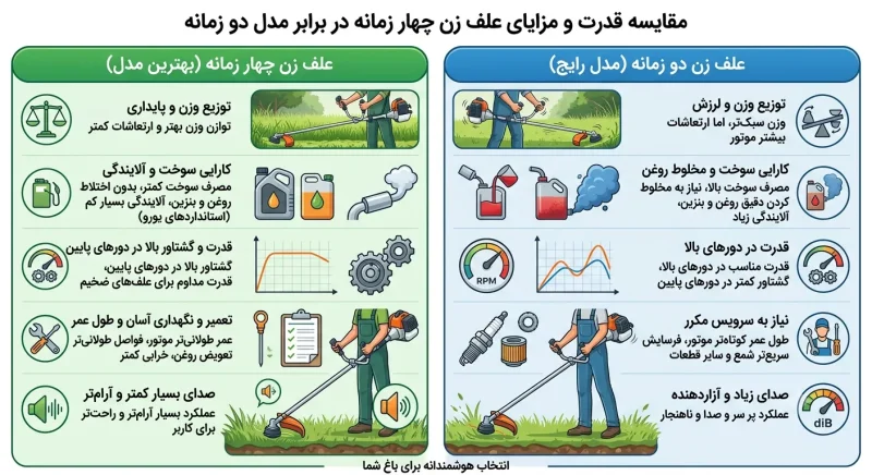 مقایسه قدرت و مزایای بهترین علف زن چهار زمانه نسبت به مدل دو زمانه