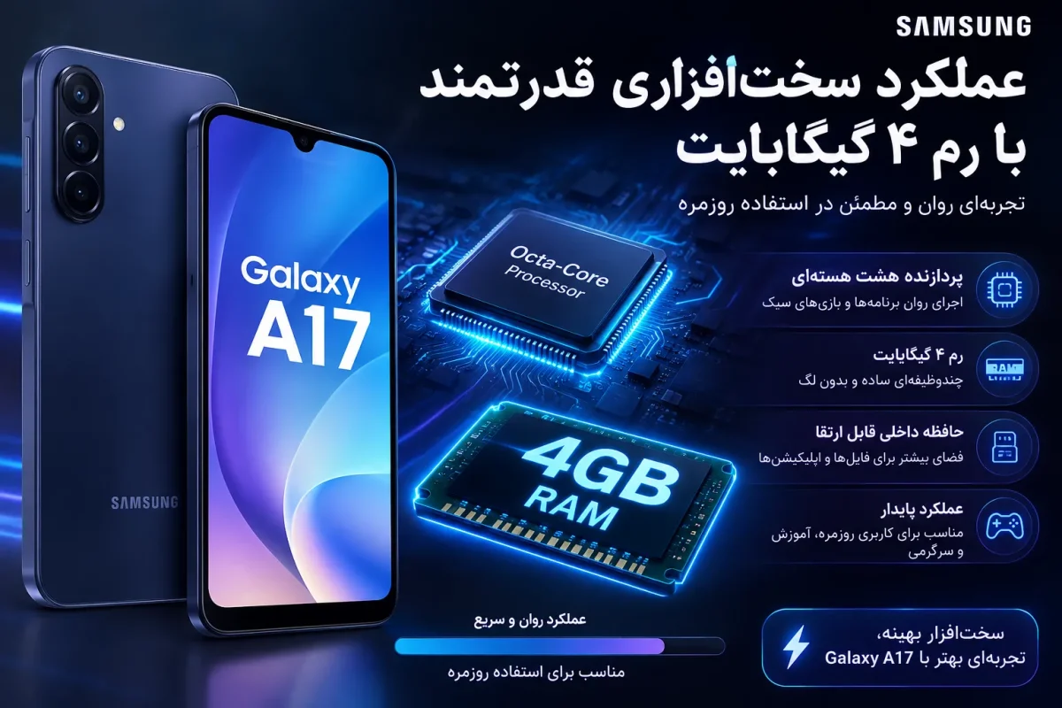 عملکرد سخت افزاری و رم چهار گیگابایت گوشی سامسونگ گلکسی A17