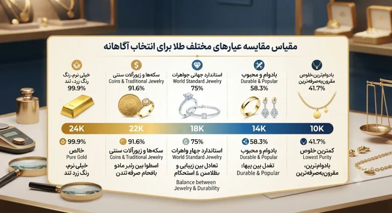 مقیاس مقایسه عیارهای مختلف طلا برای انتخاب آگاهانه