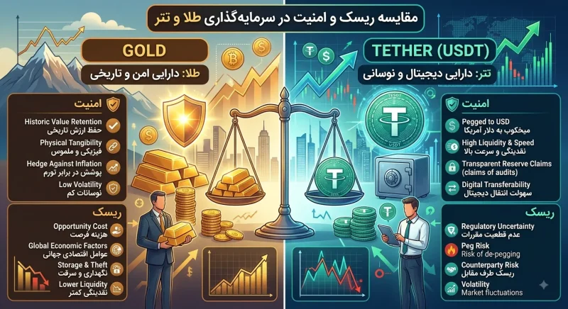 مقایسه ریسک و امنیت در سرمایه‌گذاری طلا و تتر