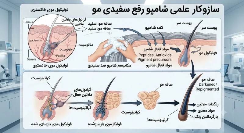 سازوکار علمی تاثیر شامپو رفع سفیدی مو بر فولیکول مو و رنگدانه ملانین