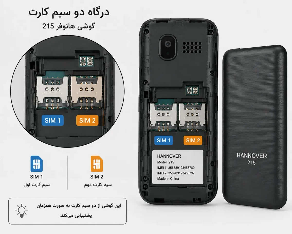 تصویر درگاه دو سیم کارت گوشی هانوفر 215