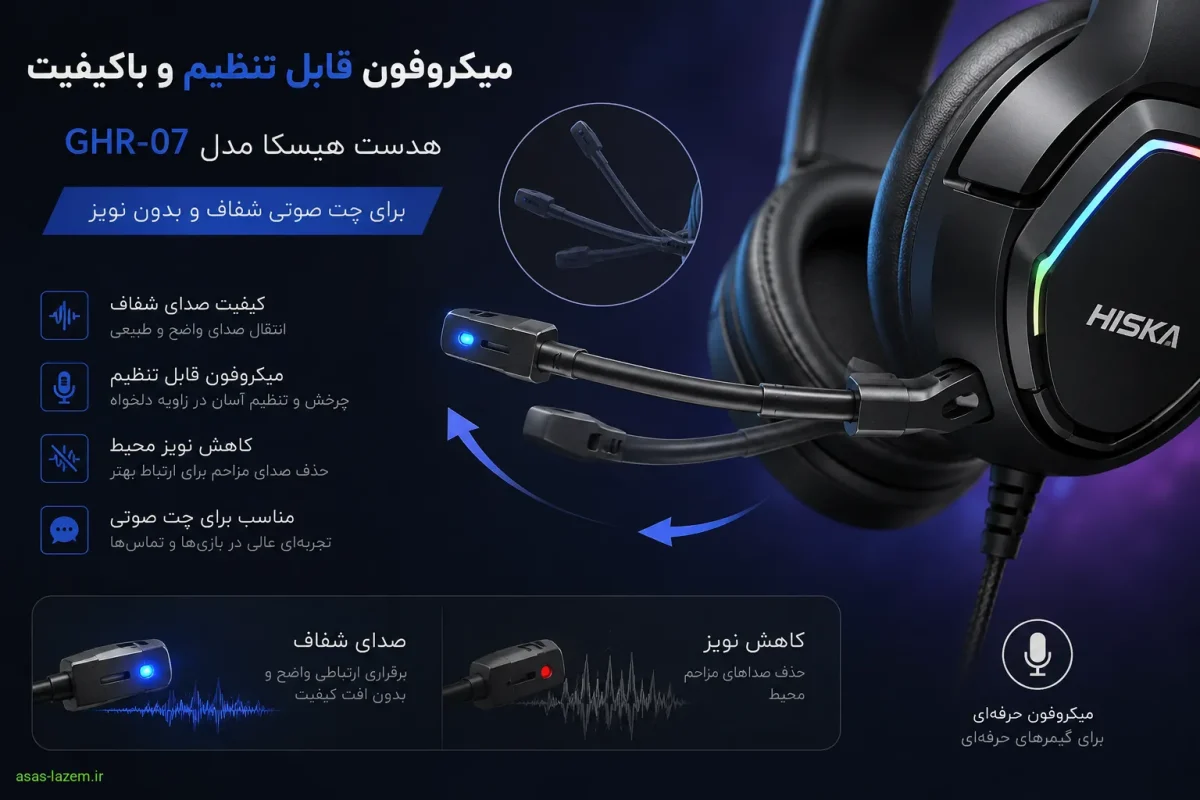 میکروفون قابل تنظیم و باکیفیت هدست هیسکا مدل GHR-07 برای چت صوتی