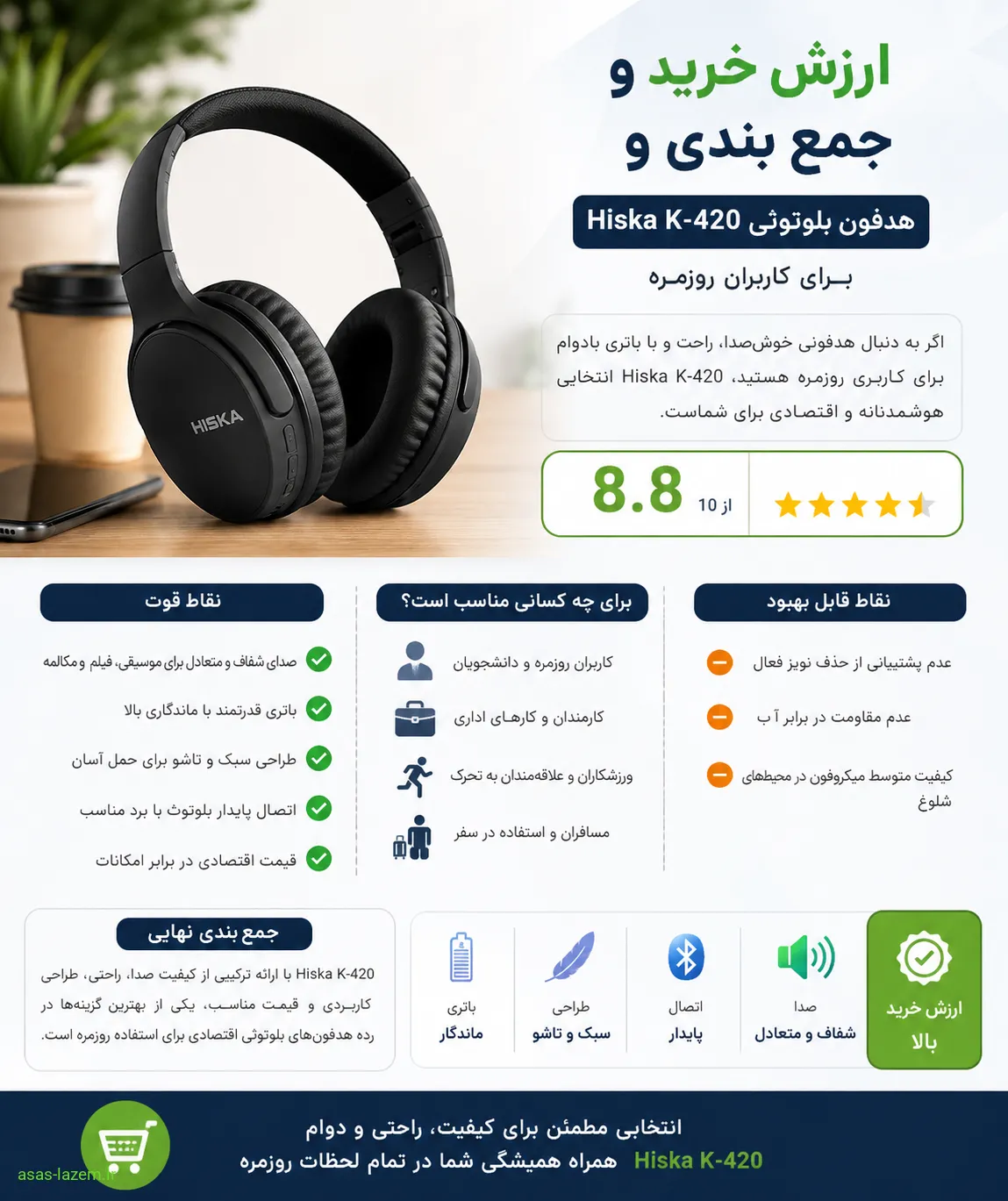 جمع بندی و ارزش خرید هدفون بلوتوثی Hiska K-420 برای کاربران روزمره