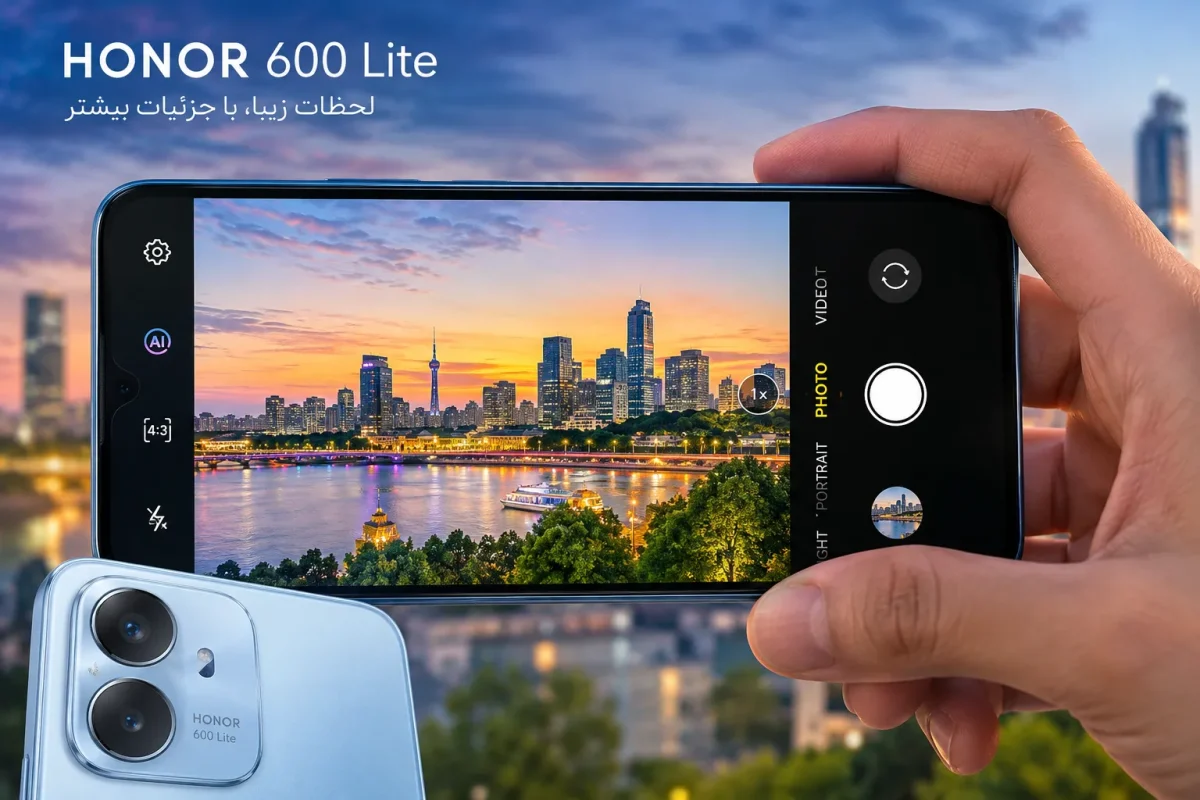 دوربین گوشی آنر 600 Lite در حال عکاسی از منظره شهری با کیفیت بالا