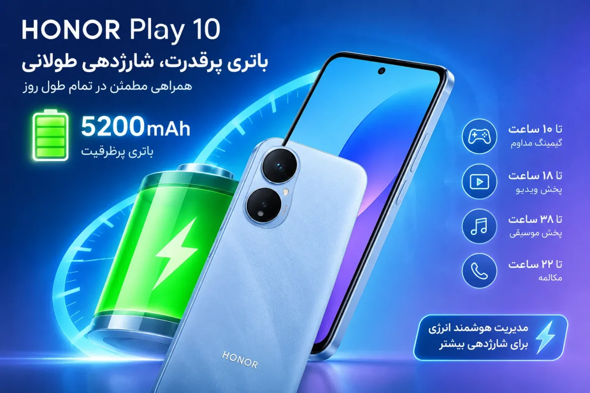 باتری پرقدرت و طول عمر شارژدهی گوشی آنر پلی 10