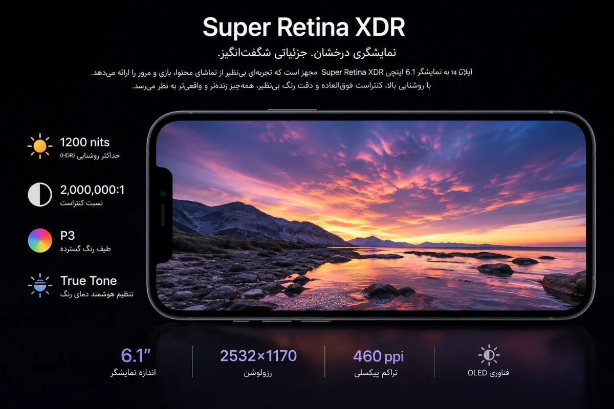 نمایشگر iPhone 14 CH نمایشگر Super Retina XDR گوشی اپل آیفون 14 چین