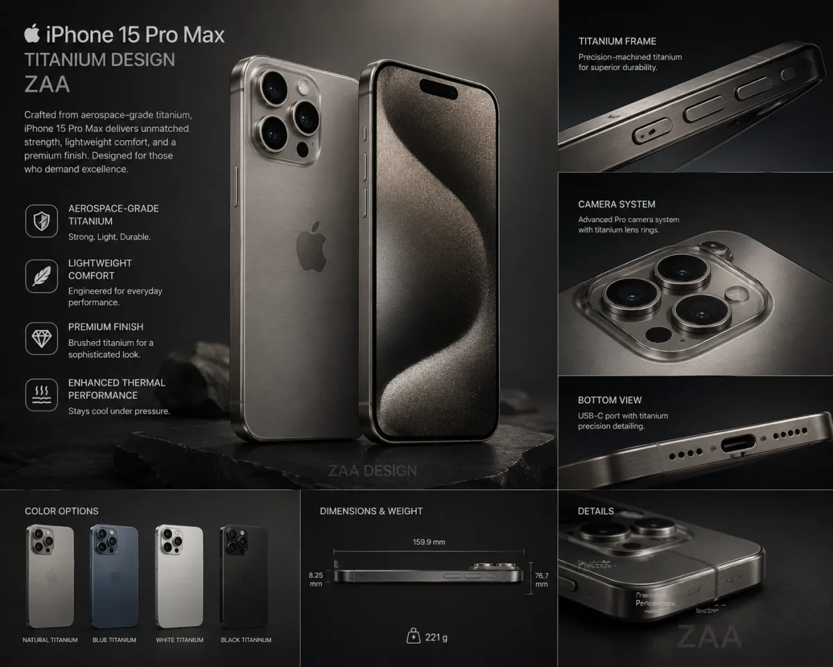 طراحی تیتانیومی گوشی اپل iPhone 15 Pro Max ZAA