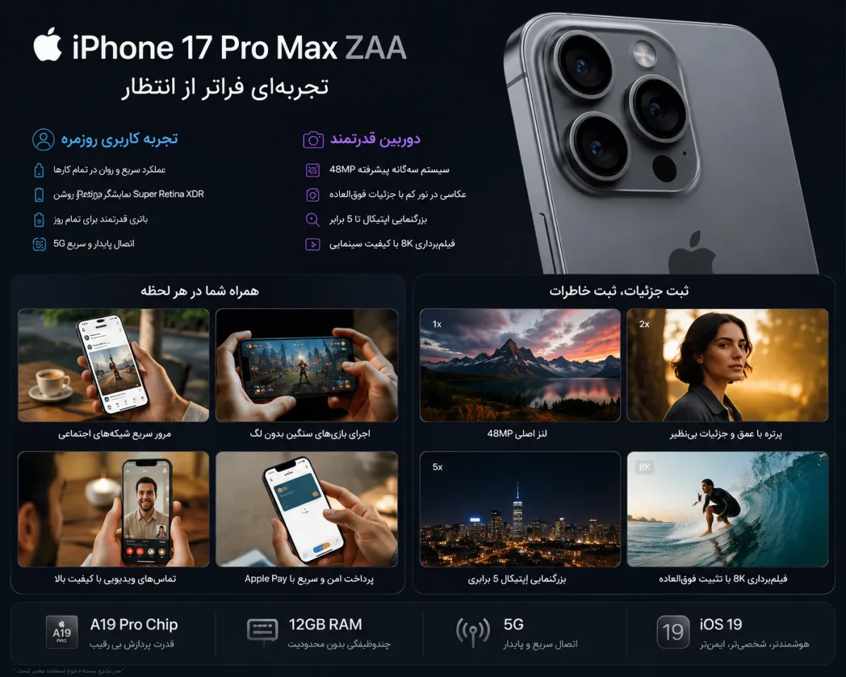 تجربه کاربری روزمره و دوربین قدرتمند گوشی اپل iPhone 17 Pro Max ZAA