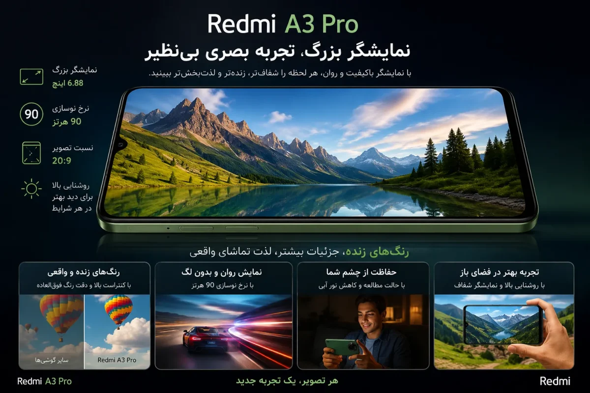 نمایشگر و تجربه بصری گوشی ردمی A3 پرو