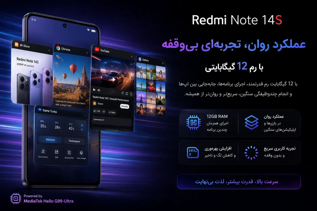 عملکرد روان گوشی ردمی نوت 14 اس با رم 12 گیگابایتی