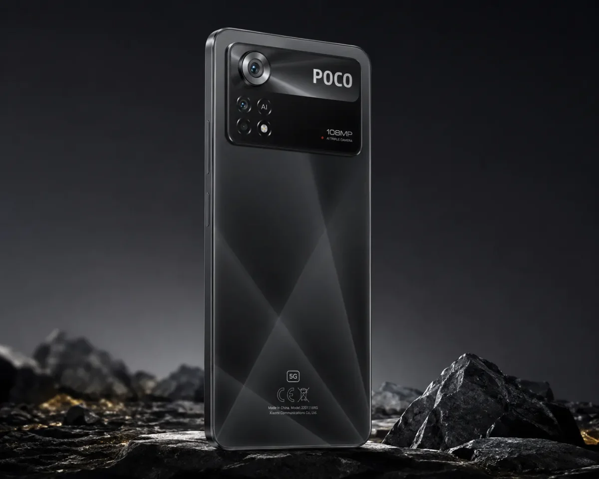 طراحی پشتی گوشی Poco X4 Pro 5G با ماژول دوربین بزرگ و بدنه شیشه‌ای
