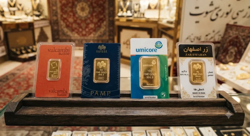 برندهای محبوب شمش طلا شامل پامپ، والکامبی، یوامیکور و زر اصفهان در بازار ایران