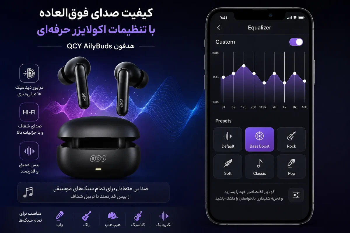 کیفیت صدا و تنظیمات اکولایزر هدفون کیو سی وای ایلی بادز