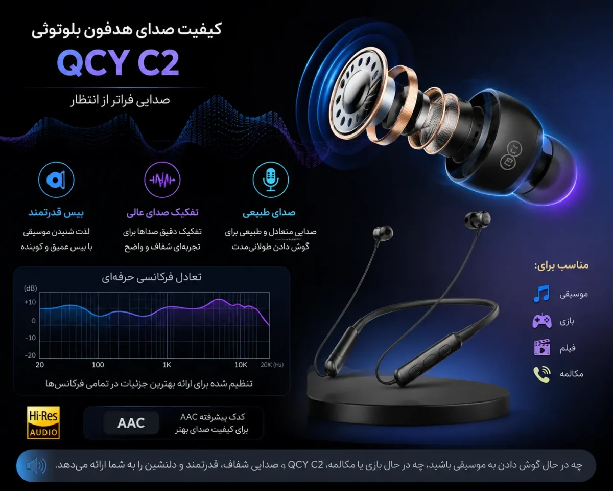 کیفیت صدای هدفون بلوتوثی کیو سی وای C2