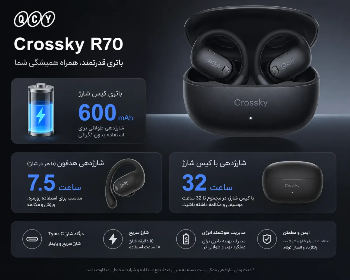 باتری و کیس شارژ هدفون کیو سی وای Crossky R70