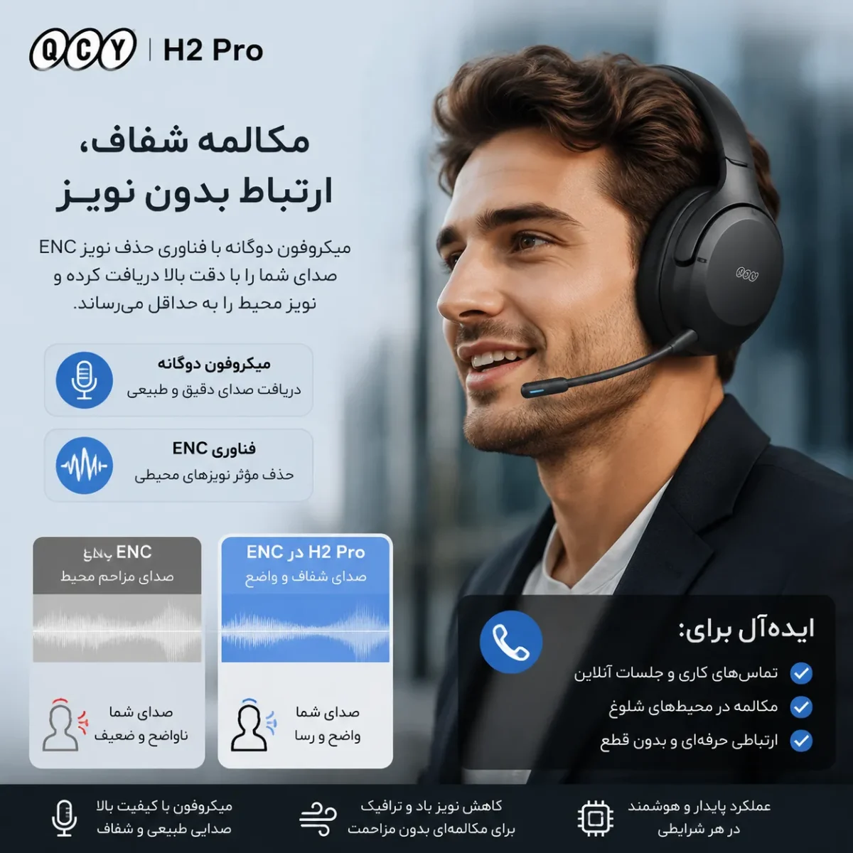 کیفیت میکروفون و مکالمه هدفون کیو سی وای اچ 2 پرو