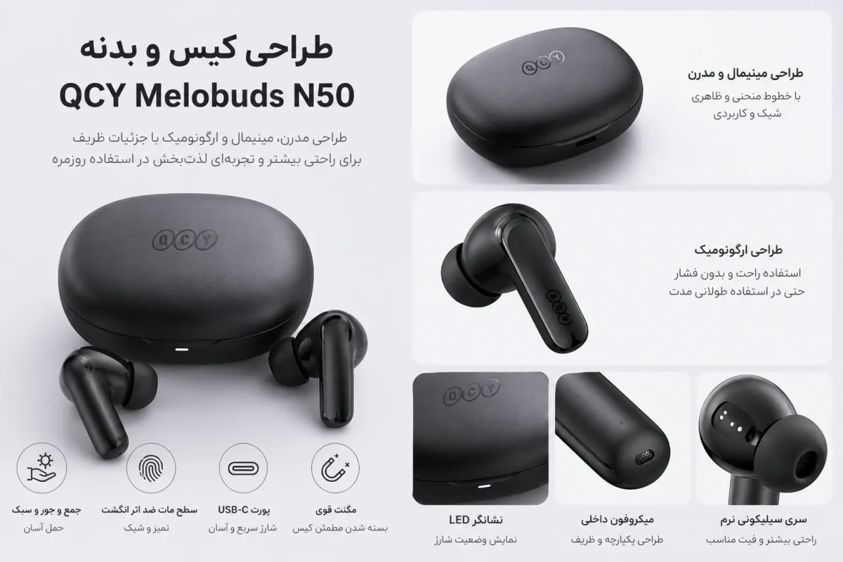 طراحی کیس و بدنه هدفون کیو سی وای Melobuds N50