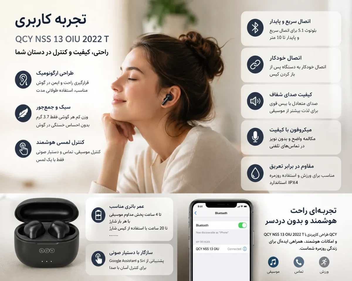تجربه کاربری هدفون بی سیم کیو سی وای NSS 13 OIU 2022 T