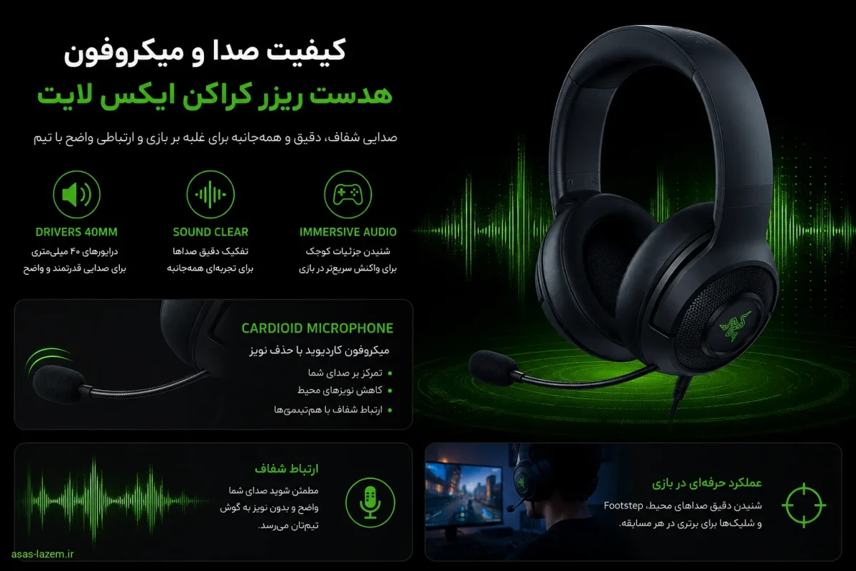 کیفیت صدا و میکروفون هدست ریزر کراکن ایکس لایت