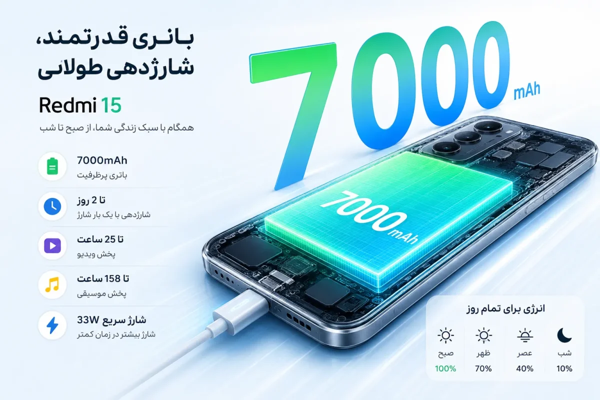 باتری و طول عمر شارژدهی گوشی ردمی 15