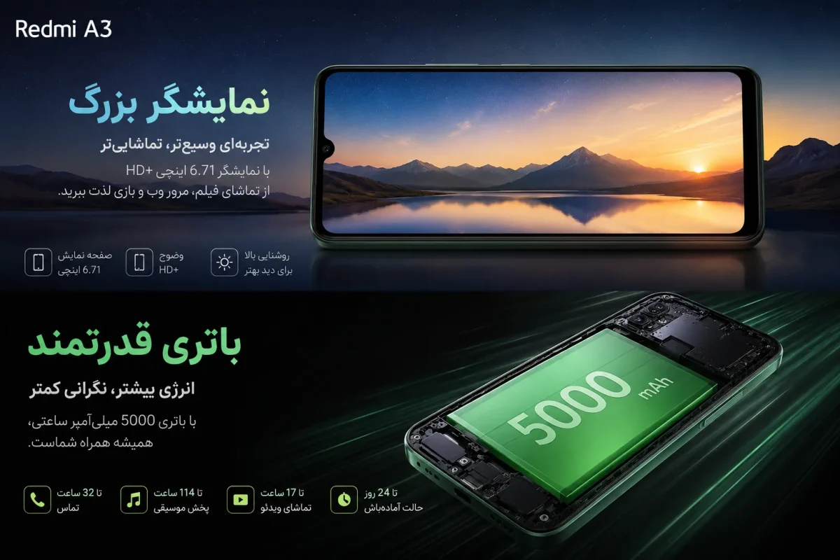 نمایشگر بزرگ و باتری قدرتمند گوشی Redmi A3