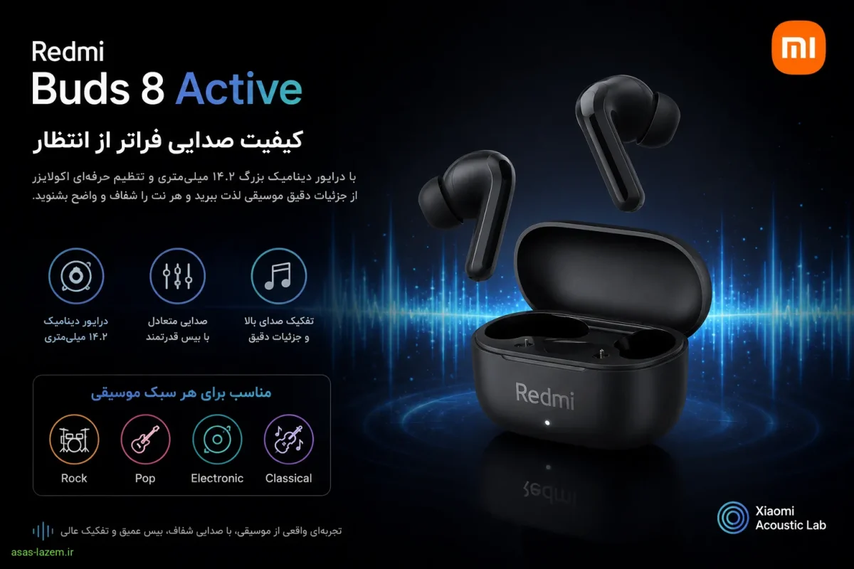 کیفیت صدای هدفون شیائومی ردمی بادز 8 اکتیو در حال پخش موسیقی