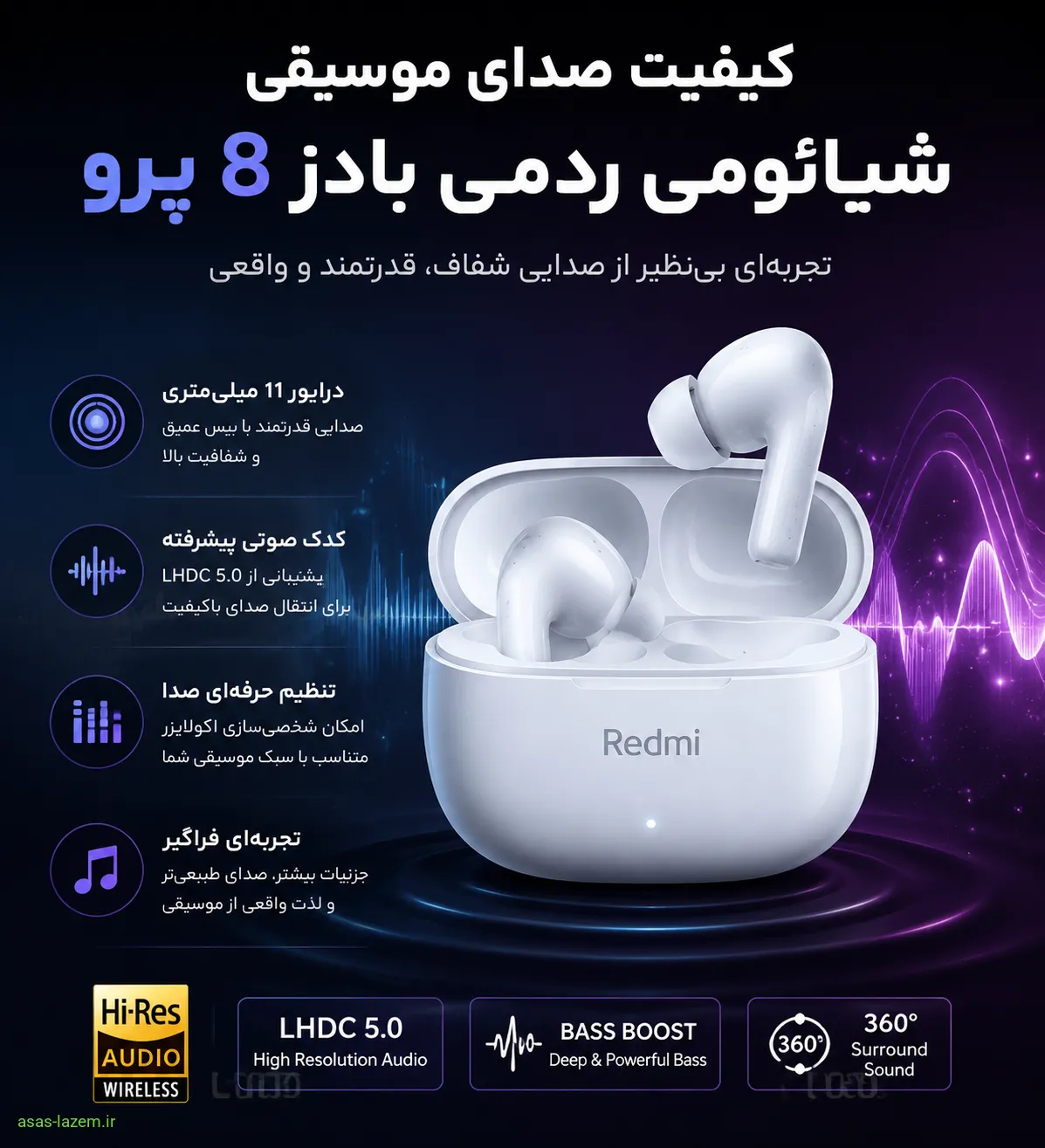 کیفیت صدای موسیقی هدفون شیائومی ردمی بادز 8 پرو