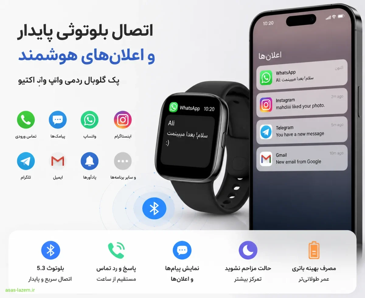 اتصال بلوتوثی و اعلان های هوشمند در پک گلوبال ردمی واچ 3 اکتیو
