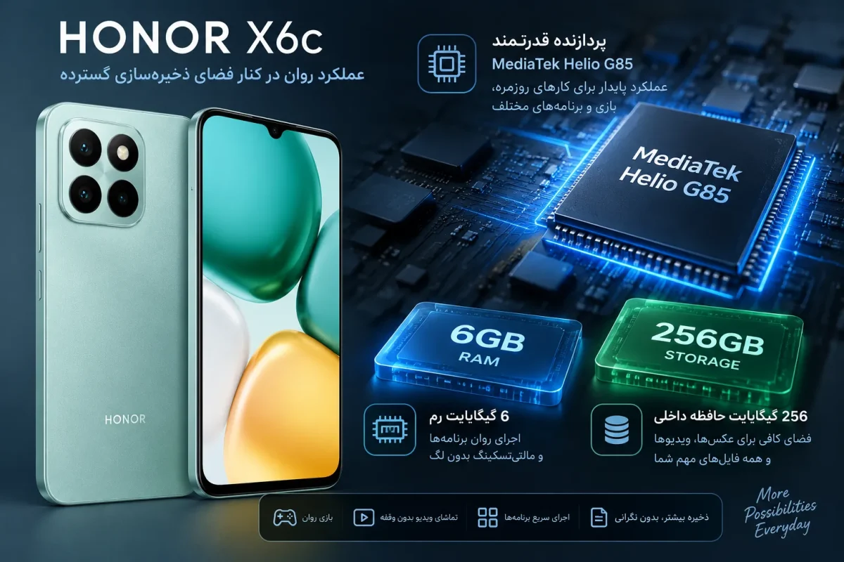 پردازنده و رم گوشی آنر X6c با حافظه 256 گیگابایت و رم 6 گیگابایت
