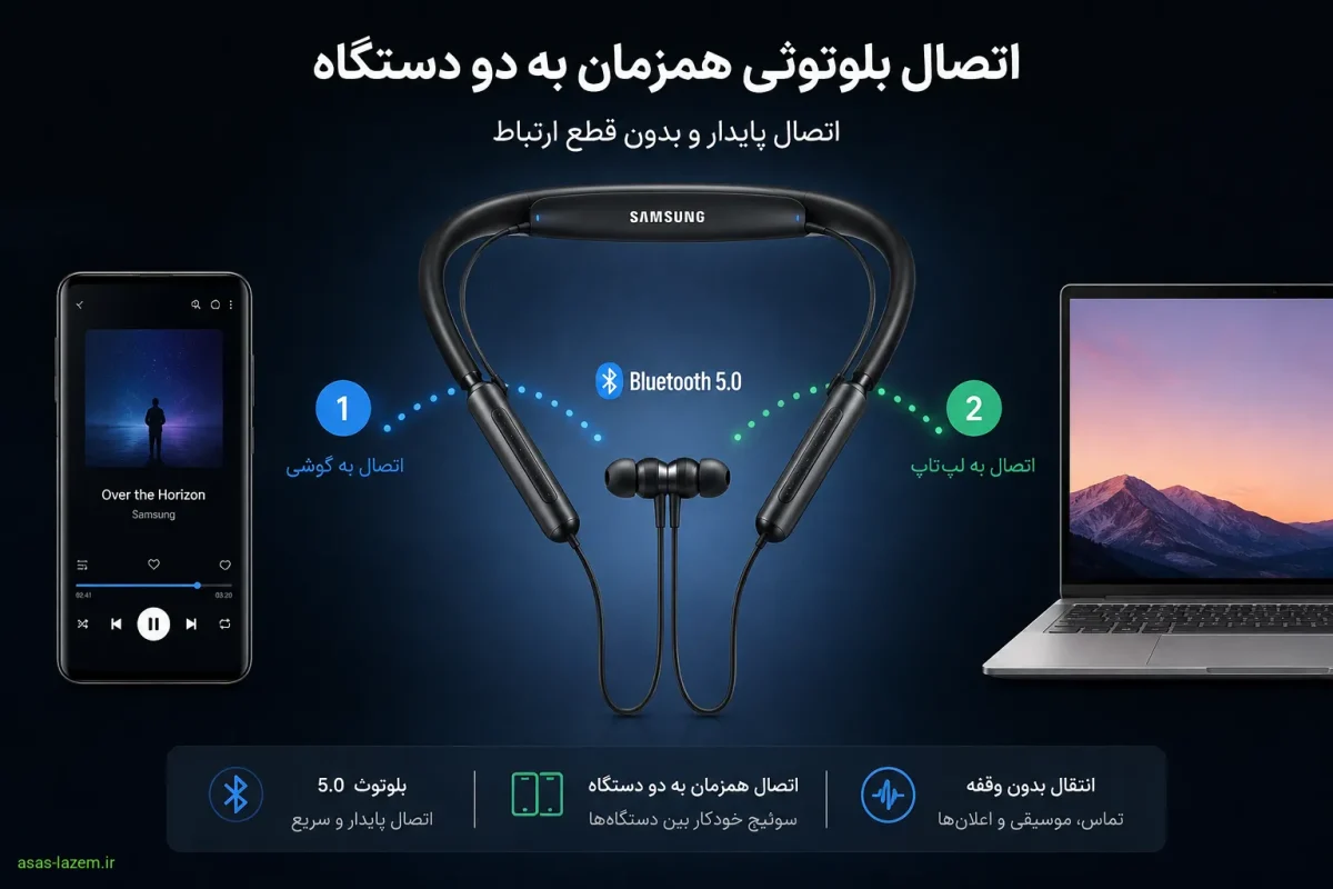 اتصال بلوتوثی همزمان به دو دستگاه در هدفون گردنی سامسونگ