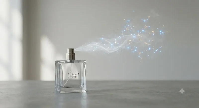 مولکول‌های معطر پخش شونده از شیشه عطر مردانه در فضا
