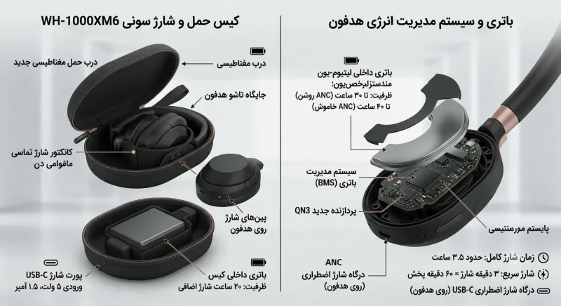 کیس شارژ و باتری هدفون سونی WH-1000XM6
