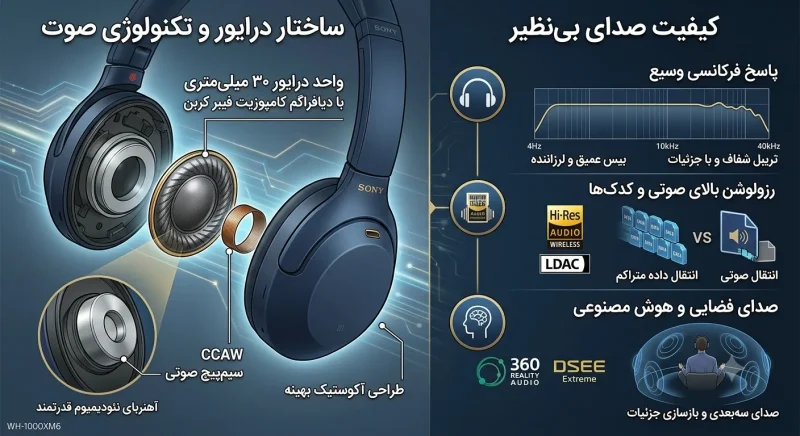 درایور و کیفیت صدای هدفون سونی WH-1000XM6