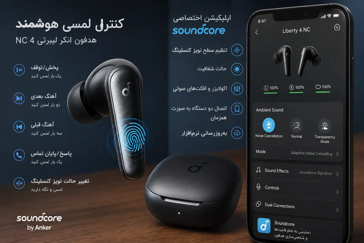 کنترل لمسی و اپلیکیشن هدفون انکر لیبرتی 4 NC