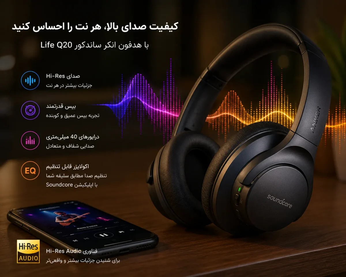 کیفیت صدای هدفون انکر ساندکور لایف کیو 20 در حال پخش موسیقی