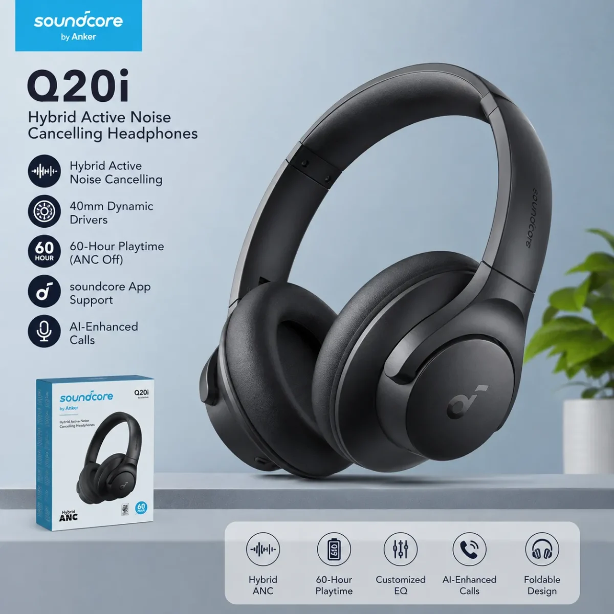 هدفون بلوتوثی انکر ساندکور Q20i نمای کلی