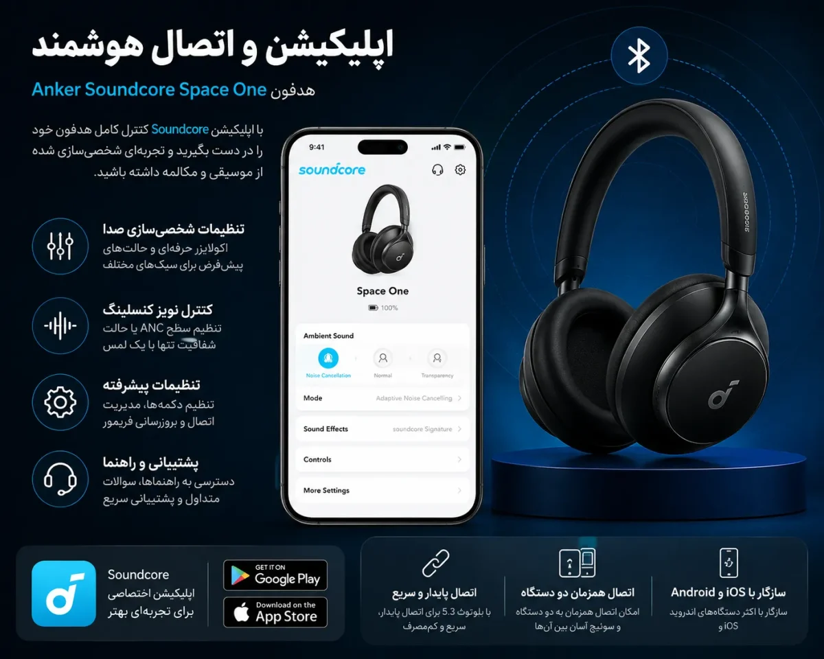 اپلیکیشن و اتصال هدفون انکر اسپیس وان