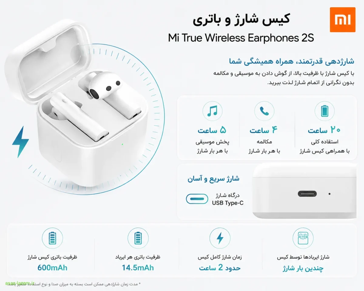کیس شارژ و باتری هدفون شیائومی Mi True Wireless Earphones 2S