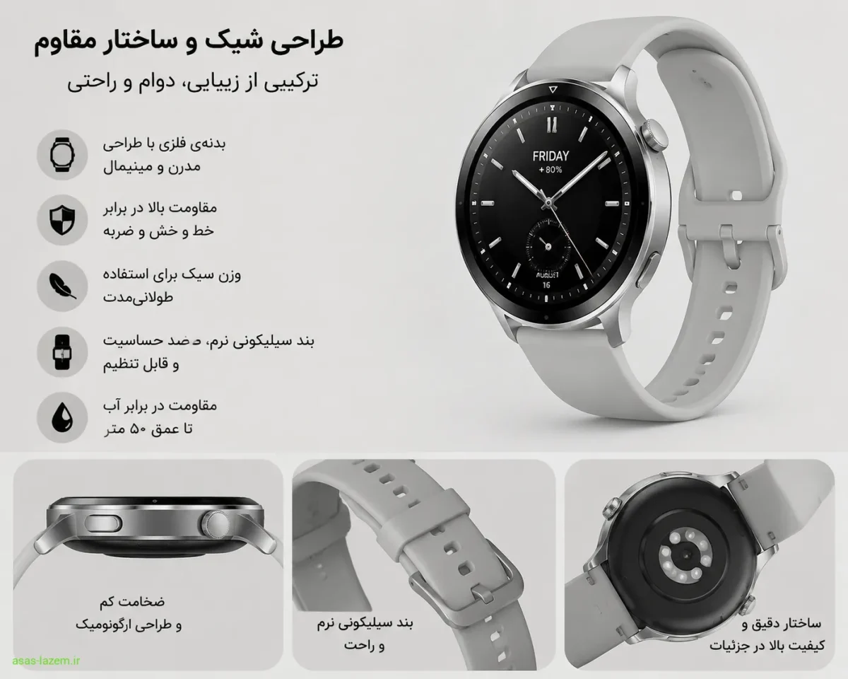 طراحی بدنه و بند سیلیکونی ساعت هوشمند شیائومی واچ اس ۵