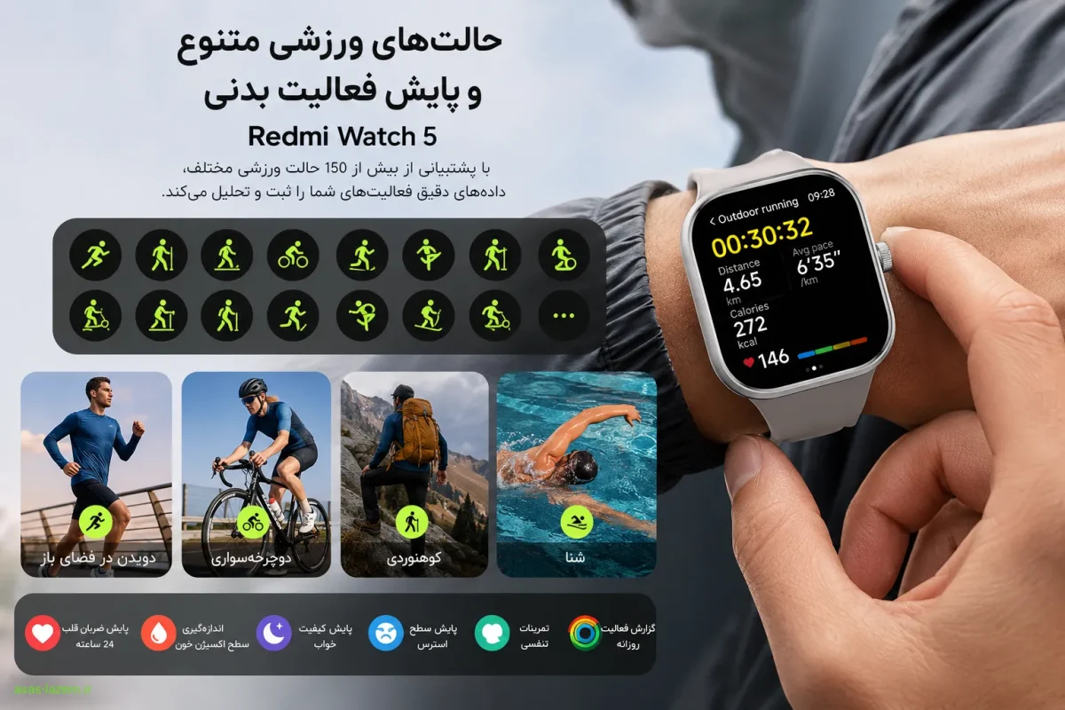 حالت های ورزشی متنوع و پایش فعالیت بدنی در Redmi Watch 5