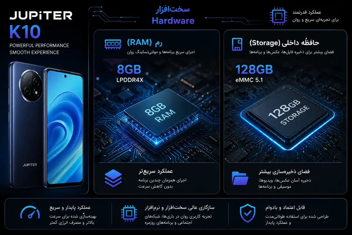 سخت‌افزار، رم و حافظه گوشی ژوپیتر K10