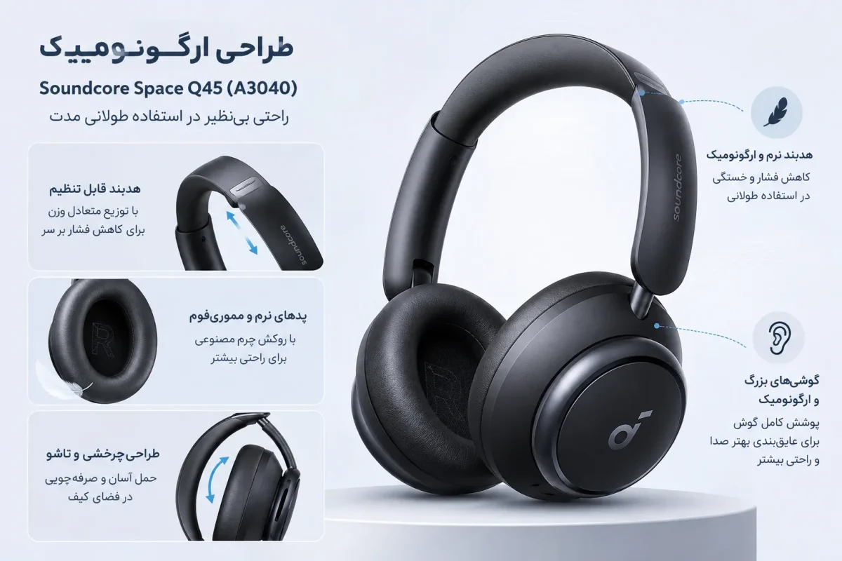 طراحی ارگونومیک هدفون انکر ساندکور اسپیس Q45 A3040