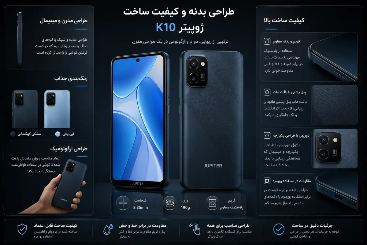 طراحی بدنه و کیفیت ساخت گوشی ژوپیتر K10