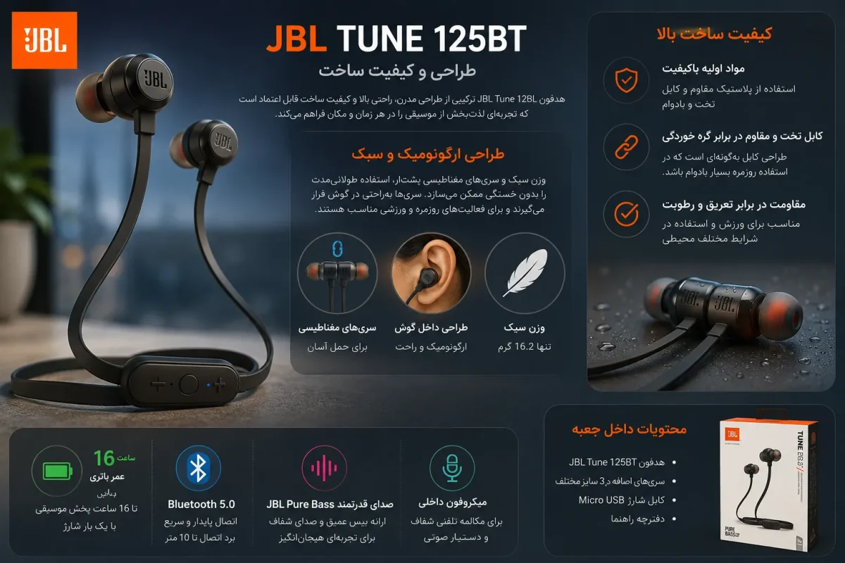 طراحی و کیفیت ساخت هدفون جی بی ال تیون 125 بی تی