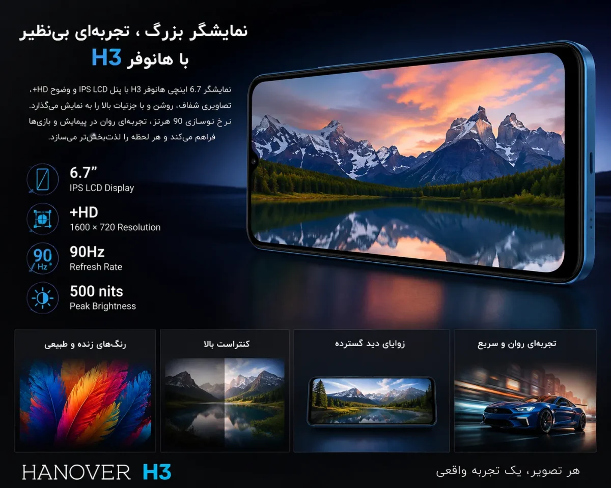 نمایشگر و کیفیت تصویر گوشی هانوفر H3
