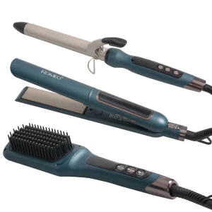 اتو مو حرفه ای رومئو مدل RM-5550 به همراه برس حرارتی و فر کننده مو مجموعه سه عددی