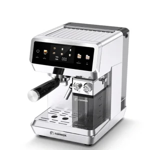 اسپرسوساز خانگی فارموکس مدل FX270 با مخزن آب 1500 میلی‌لیتر، فشار بخار 20 بار، صفحه‌نمایش لمسی و قابلیت تهیه اسپرسو، لاته و کاپوچینو تک و دبل